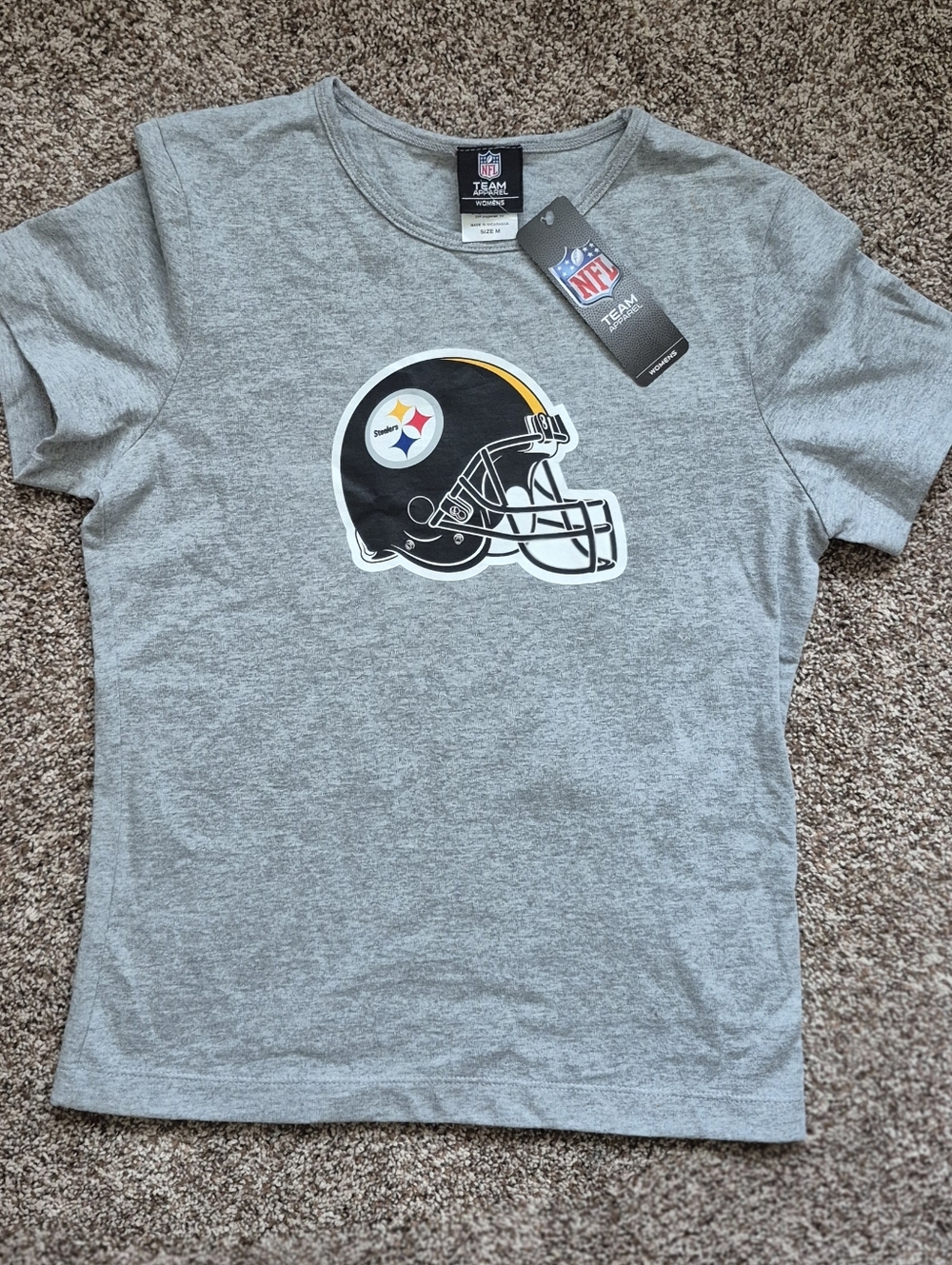 NFL Pittsburgh Steelers Gray Womens Tee Black & Yellow Team Helmet Graphic M